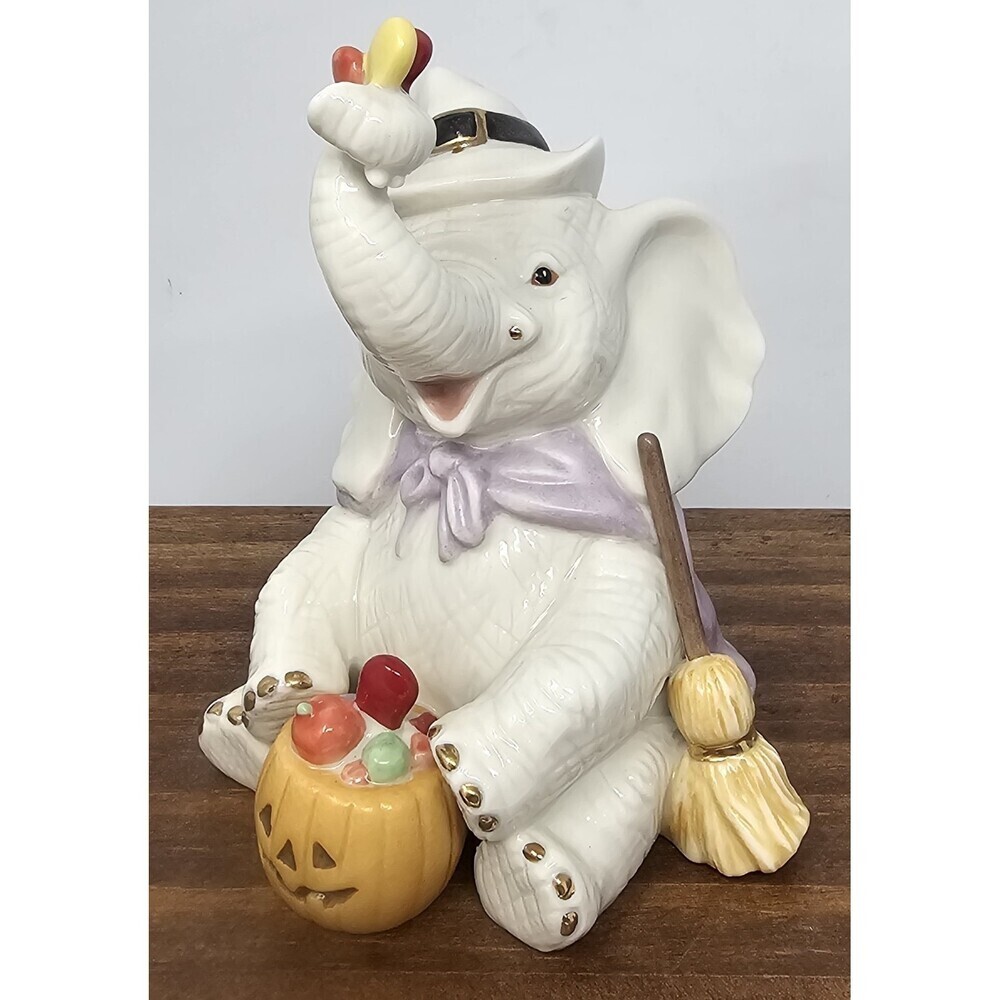 Lenox Trunk And Treats Figurine Porcelain Halloween Witch Hat Broom Elephant  4”